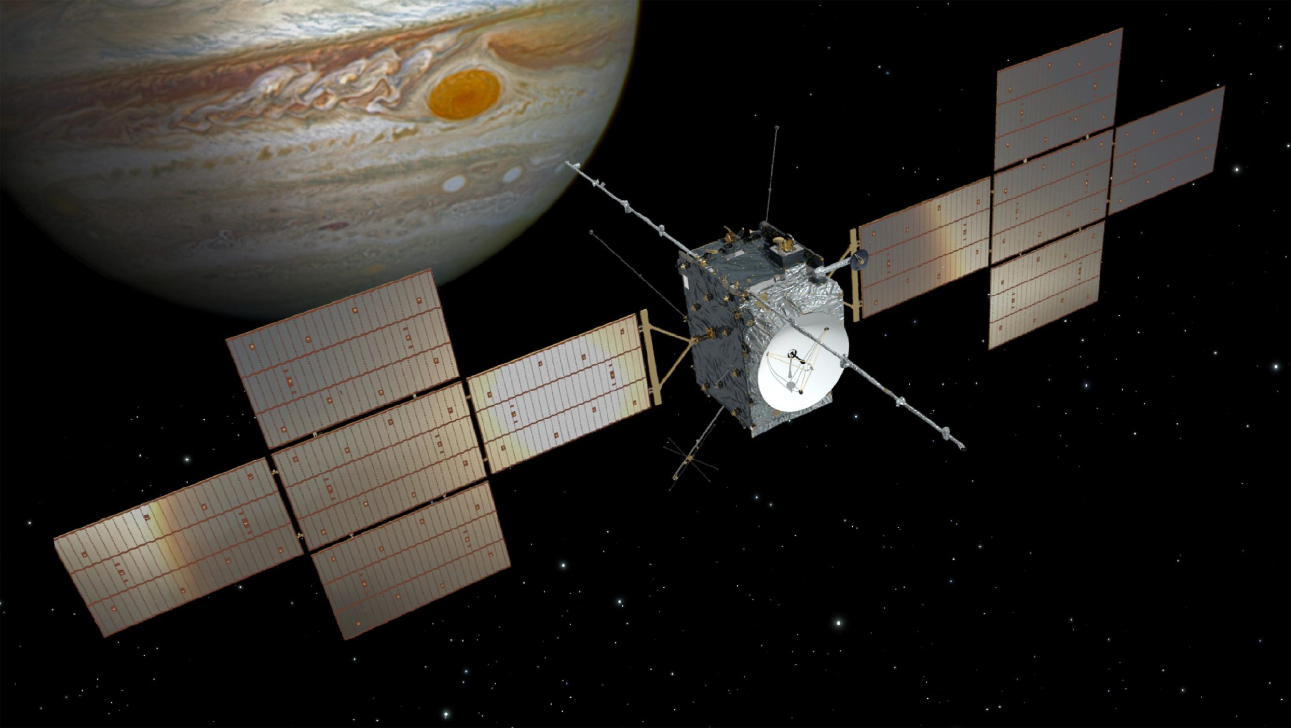 Jupiter d'ESA Icy Moons Explorer: première gorgée de science de Juice de l'espace
