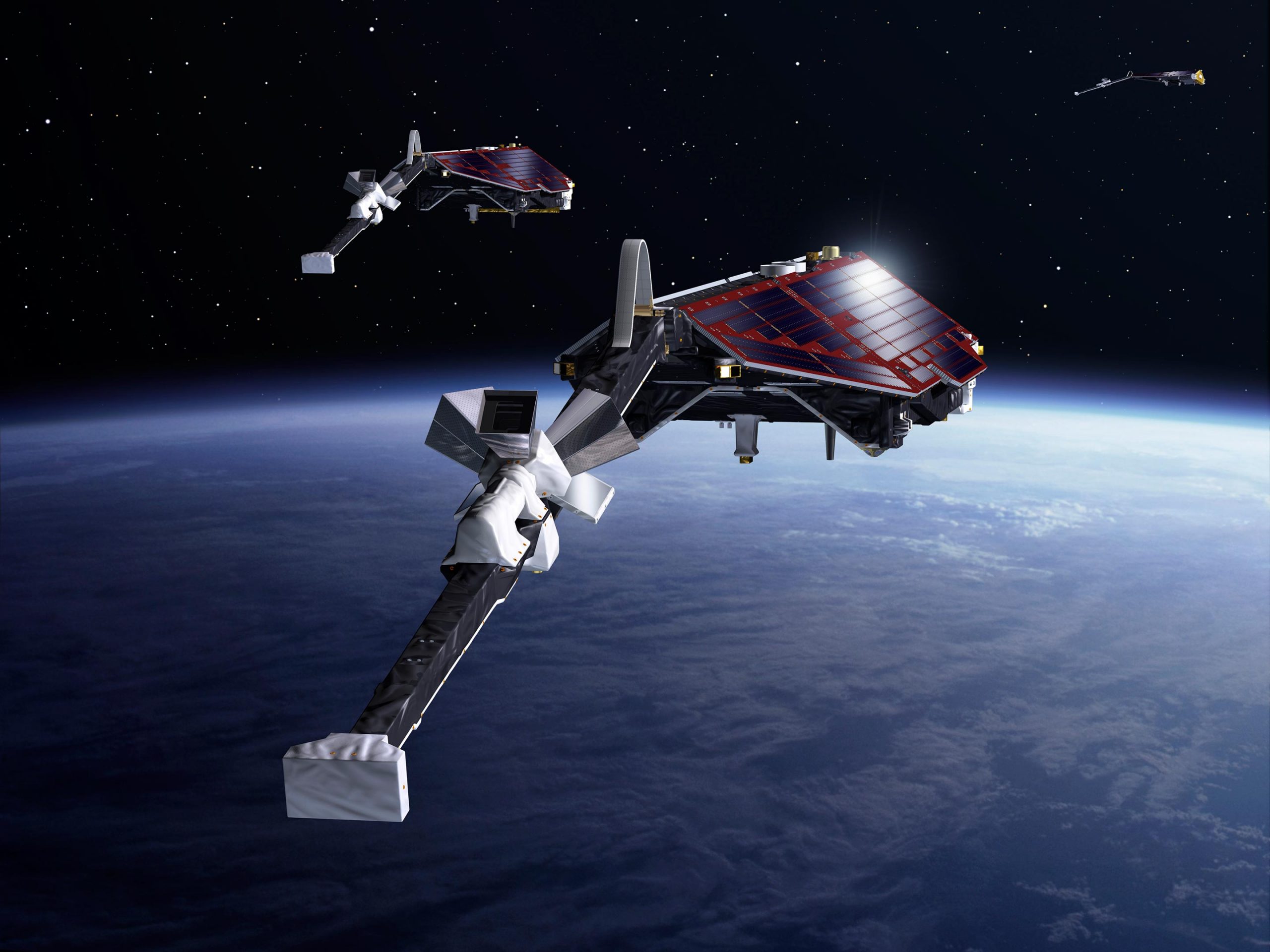 Le vaisseau spatial essaim esquive la collision avec des déchets d'espace pendant la montée pour échapper à la colère du soleil