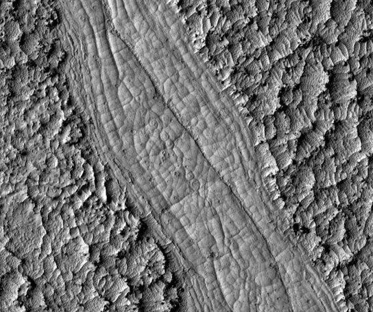 Bobines de lave de tire-bouchon vues sur Mars à Athabasca Valles
